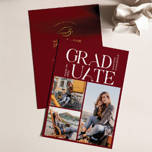2024 Graduation Photo Collage Burgundy Grad Party Invitation