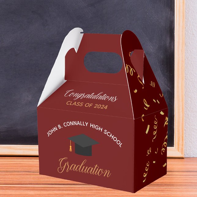 2024 Graduation Red Gold Streamers Custom Party Favour Box (Creator Uploaded)