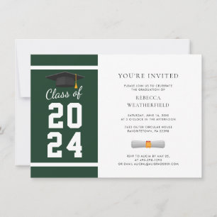 2024 Green White Photo Graduation Party Invitation