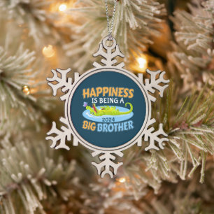 2024 Happiness is Being a Big Brother Snowflake Pewter Christmas Ornament