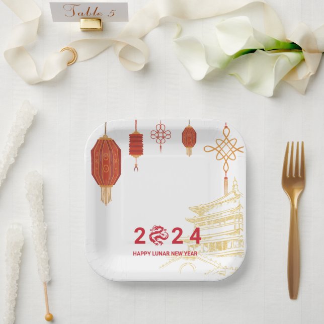 2024 Happy Chinese Lunar New Year Party Paper Plate (Wedding)
