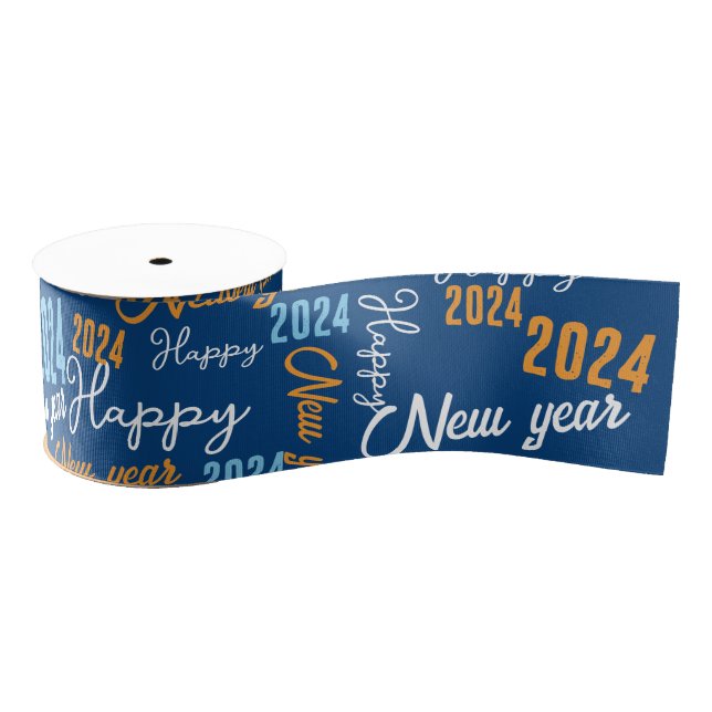 2024 Happy New Year calligraphy Grosgrain Ribbon (Spool)