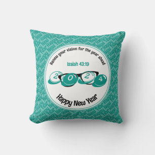 2024 Happy New Year Christian Aqua Cushion