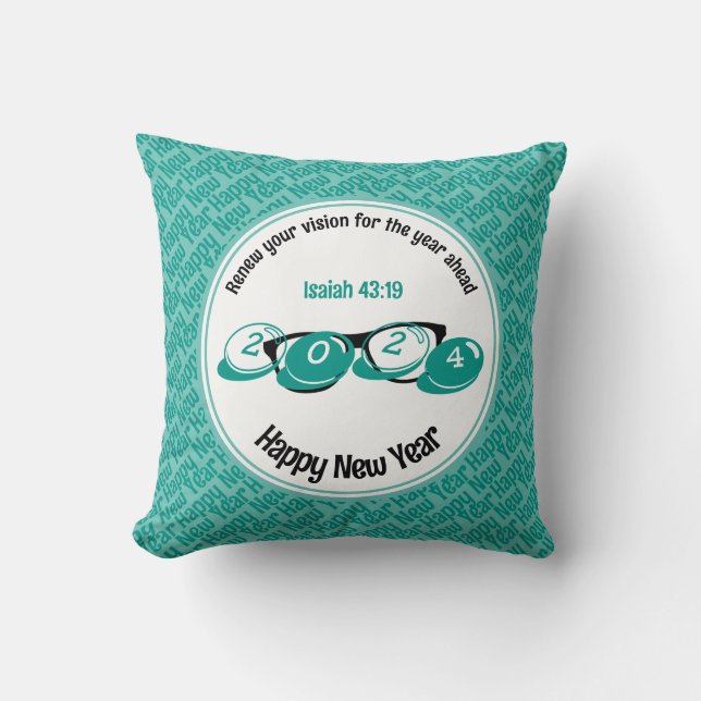 2024 Happy New Year Christian Aqua Cushion (Front)
