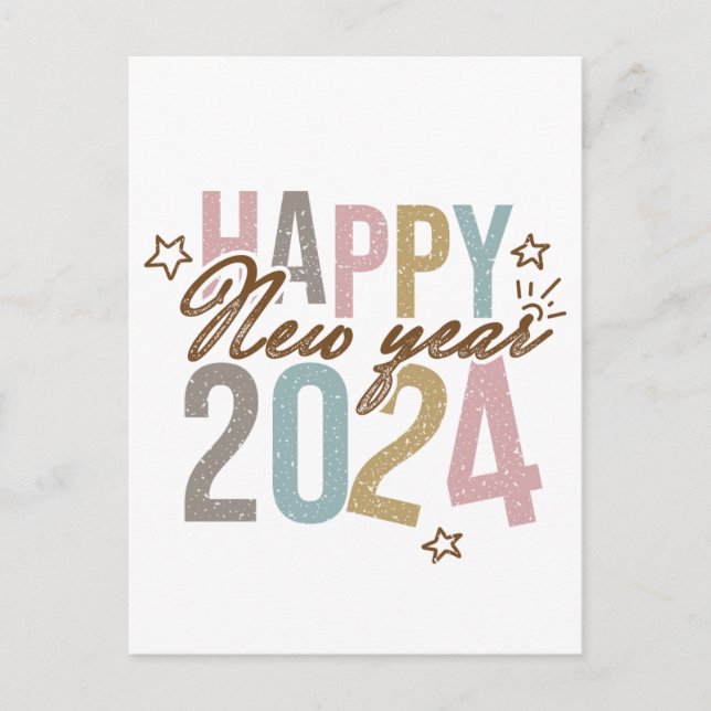 2024 Happy New Year in retro colours Postcard (Front)