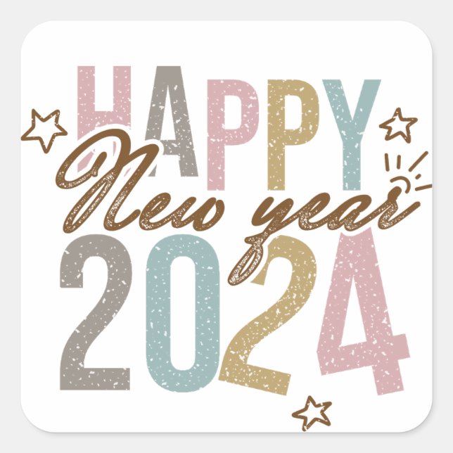 2024 Happy New Year in retro colours Square Sticker (Front)