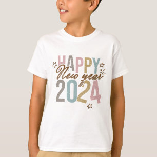 2024 Happy New Year in retro colours T-Shirt