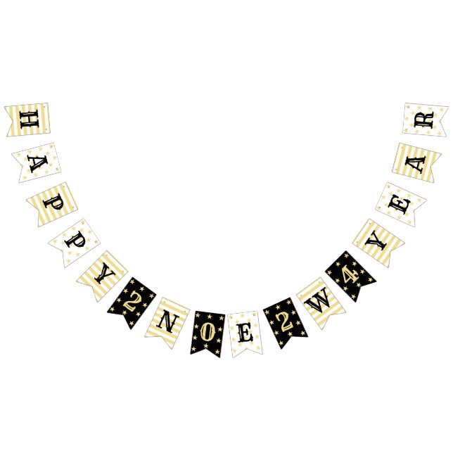 2024 Happy New Year Party Faux Gold Stars Stripes Bunting (All)