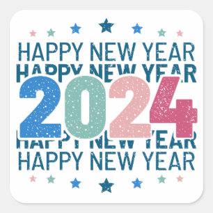 2024 Happy New Year with Colorful text Square Sticker