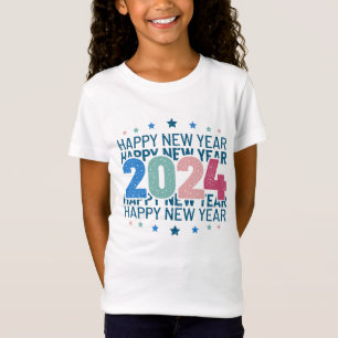 2024 Happy New Year with Colourful text T-Shirt