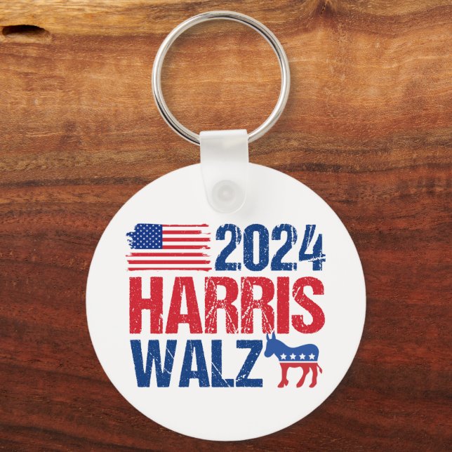 2024 Harris Walz Democrat Donkey American Election Key Ring (Front)