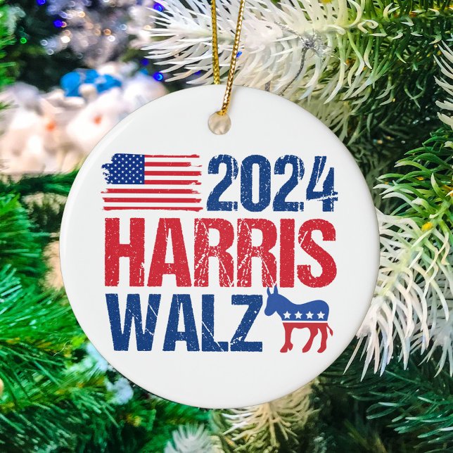 2024 Harris Walz Democrat Donkey Christmas Ceramic Tree Decoration (Creator Uploaded)