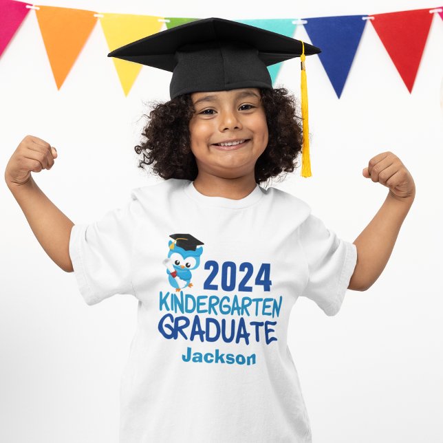 2024 Kindergarten Graduation Cute Blue Owl Kids T-Shirt (Creator Uploaded)