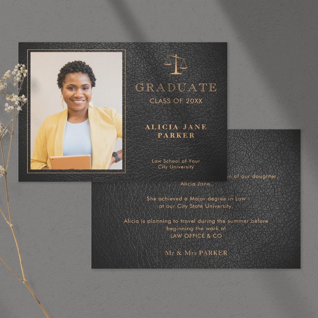 2024 Law school graduation black gold photo Announcement (Creator Uploaded)