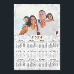 2024 Magnetic Calendar White Marble Your Photo<br><div class="desc">Create a unique 2024 full year calendar magnet with a custom photo on a stylish white marble background. The black, grey and white design with a colourful picture is perfect as a practical gift idea or a keepsake for Christmas and New year for family, friends, colleagues and everyone who you'd...</div>