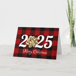 2024 Merry Christmas Bow on Plaid  Card