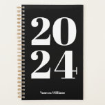 2024 Modern Bold Black & White Typography Planner<br><div class="desc">NewParkLane - Add colour to your life,  with this fun modern planner,  with '2024' in bold white typography against a black background.
Add your name for a personalised design.

Check out this colletion for matching items.</div>