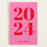 2024 Modern Bold Red - Hot Pink Typography Planner<br><div class="desc">NewParkLane - Add colour to your life,  with this fun modern planner,  with '2024' in bold red typography against a hot pink background.
Add your name for a personalised design.
Check out this colletion for matching items.</div>