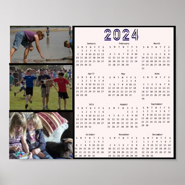 2024 Modern Minimal Family 3 Photo Calendar Poster (Front)