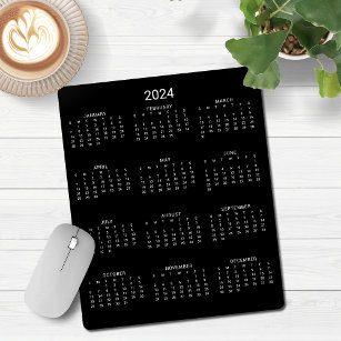 2024 Modern Minimalist Black White Calendar Mouse Pad