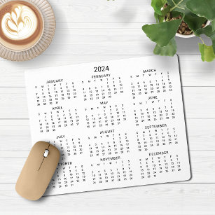 2024 Modern Simple Black and White Calendar Mouse Pad