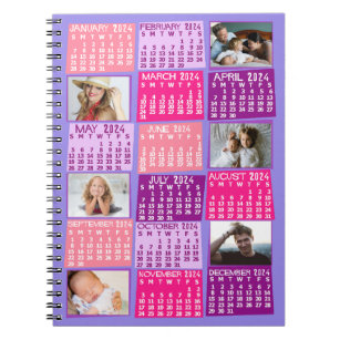 2024 Monthly Calendar Cute Mod 6 Photo Collage Notebook