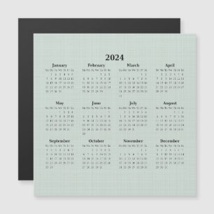 2024 Monthly Calendar Green Linen Backdrop Magnet