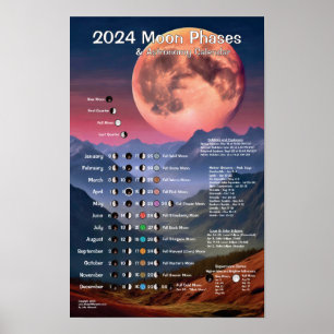 2024 Moon Phases Astronomy Calendar Poster