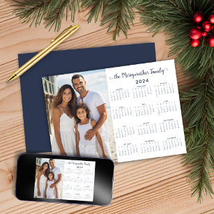 2024 Navy Blue Modern Minimalist Photo Calendar Holiday Card