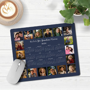 2024 Navy Blue Multiple Photo Collage Calendar Mouse Pad
