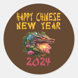 2024 New Chinese Year-Year Of Dragon 2024 Brown. Classic Round Sticker