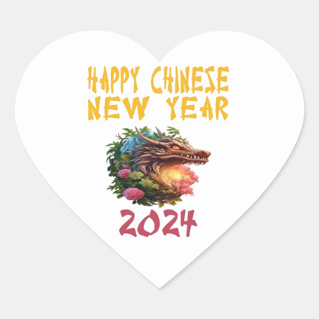 2024 New Chinese Year-Year Of Dragon 2024 White. Heart Sticker (Front)