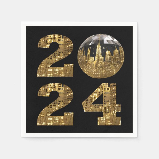 2024 New Years Eve Party-Ball-NYC Gold- Napkin (Front)