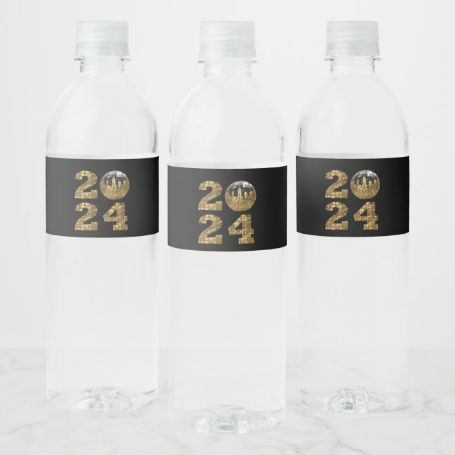 2024 New Years Eve Party-Ball-NYC Gold- Water Bottle Label (Bottles)