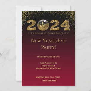 2024 New Year's Eve Party-Ball-NYC-Red Invitation