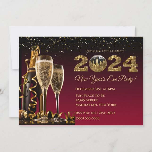 2024 New Year's Eve Party-Ball-NYC-Red Invitation (Front)
