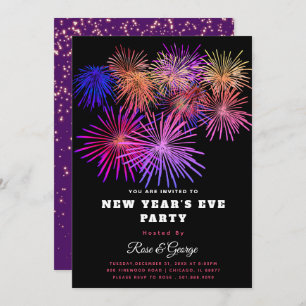 2024 New Year's Eve Party Fireworks Gold Glitter  Invitation