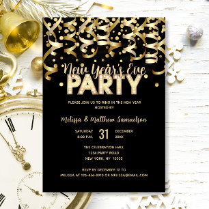 2024 NEW YEAR'S EVE PARTY Gold Glitter Black Invitation