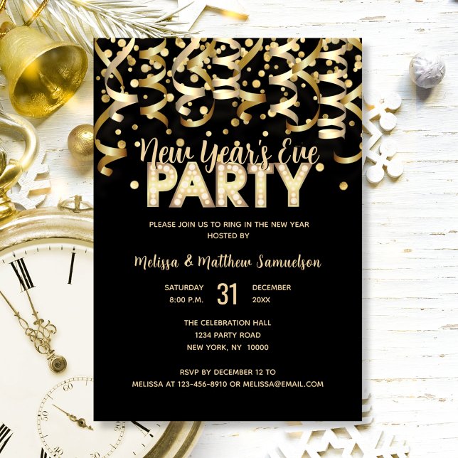 2024 NEW YEAR'S EVE PARTY Gold Glitter Black Invitation (2024 NEW YEAR'S EVE PARTY Gold Glitter Black Invitation)