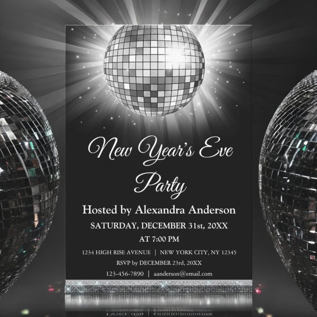 2024 New Year's Eve Party Silver Disco Ball Invitation (Creator Uploaded)