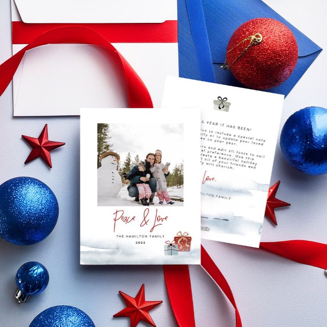 2024 Peace & Love red blue Gift Holiday Card (Creator Uploaded)