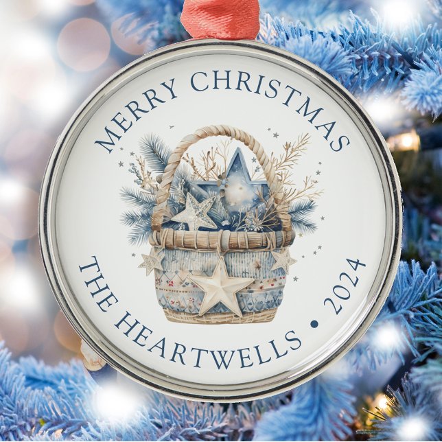 2024 Personalised Blue Basket Merry Christmas Metal Tree Decoration (Creator Uploaded)