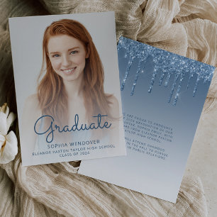 2024 Photo Blue Glitter Graduation Announcement