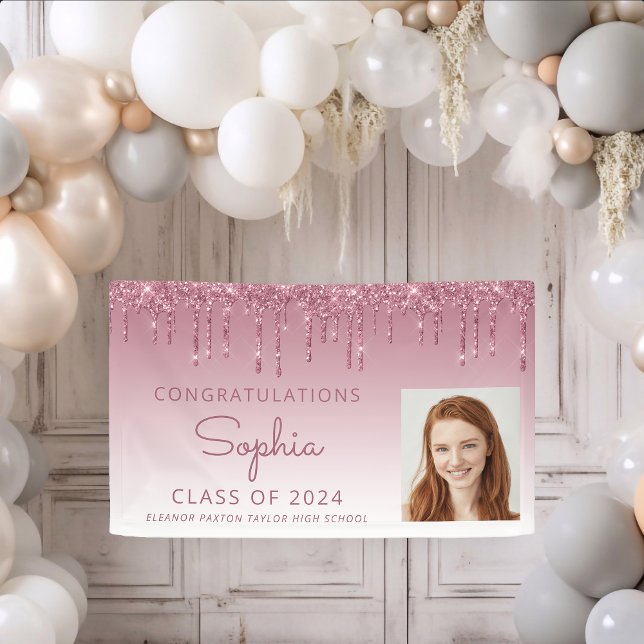 2024 Photo Burgundy Glitter Drip Graduation Banner (Creator Uploaded)