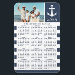 2024 Photo Calendar Navy Blue White Nautical Magnet<br><div class="desc">Create your own full year 2024 magnetic photo calendar with a photo and family name with a stylish nautical design in navy blue and white colours decorated with an anchor illustration. This 4x6 mini magnet calendar is perfect for personal using, and it's also a useful gift idea or a favour...</div>