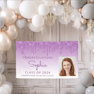 2024 Photo Purple Glitter Drip Graduation Banner
