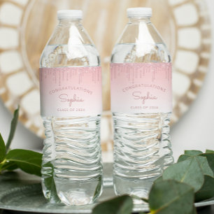 2024 Pink Glitter Drip Graduation Party Water Bottle Label