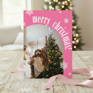 2024 Pink Retro Merry Christmas Glitter Photo Card