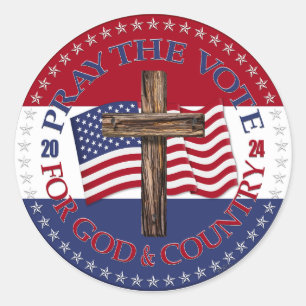 2024 Pray The Vote For God Country Cross USA Flag Classic Round Sticker