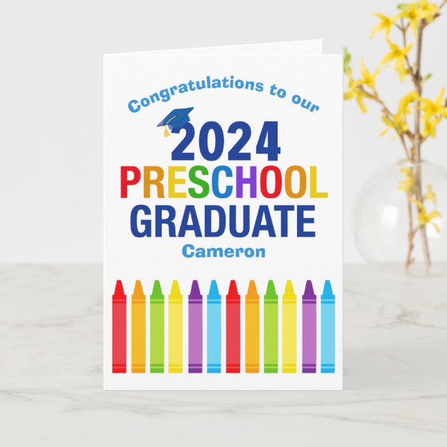 2024 Preschool Graduation Custom Cute Crayon Card (Yellow Flower)